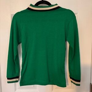 Vintage Rugby Green Wool Blend Long Sleeve Shirt | Striped Collar & Cuffs